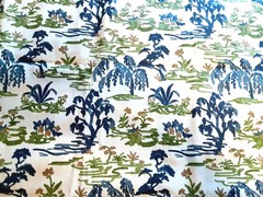 4 Yards Premier Prints Meadow-Slub Linen White Printed Drapery Fabric in Bermuda