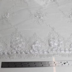 Andrea WHITE 3D Floral Matte Corded Embroidery on Mesh Lace Fabric by the Yard