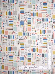 Sewing Notion Toss Fabric By Yard Spool Button Sew Theme Cotton by Makower