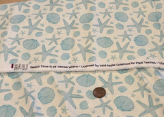 Seashells*Light Blue*on Sand*Cream* P&B Textiles* 100% Cotton Remnant* 8″ x 21″