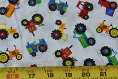 By 1/2 Yd, Colorful Tractors on White Cotton, Timeless Treasures of SoHo, P7228
