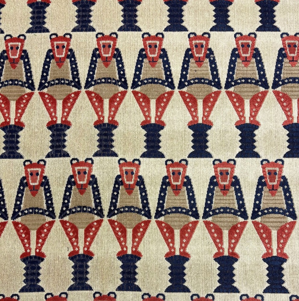 CLARENCE HOUSE SARU BLUE CLAY RED TRIBAL ANIMAL VELVET FABRIC BY THE YARD 50″W
