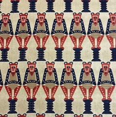 CLARENCE HOUSE SARU BLUE CLAY RED TRIBAL ANIMAL VELVET FABRIC BY THE YARD 50″W