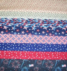 8 Patriotic Fat Quarters Bundle Fabric American Red White Blue Precut Cotton