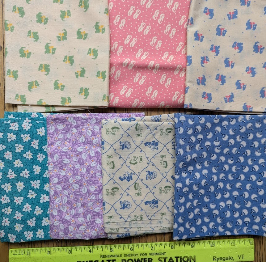Lot 7 fat quarters quilt fabric small conversation prints pastels 1930’s repro
