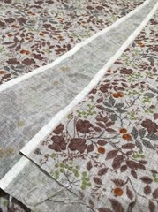 Cotton Chiffon Brown Rust Green Small Print on Light Brown 1 Yard x 62″ Width
