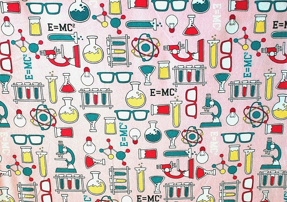 FACE MASKS*SCIENCE LAB*MICROSCOPE*BEAKERS*TEST TUBES FLANNEL FABRIC *BTY 42×36″