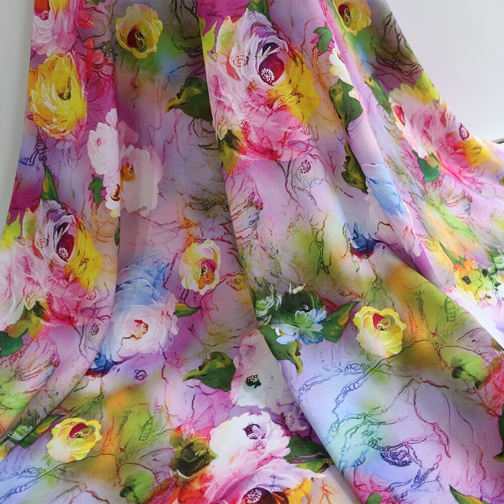 By Yard Digital Print Viscose Fabric Dress Material Rose Floral Poplin