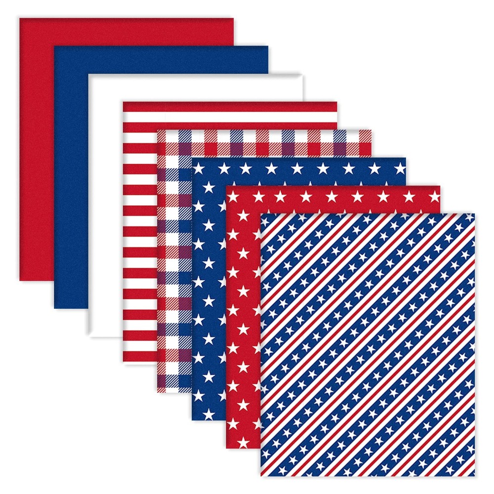 8 Pcs Patriotic Fabric Squares Cotton Fabric Bundles Red Blue White Star Stripe