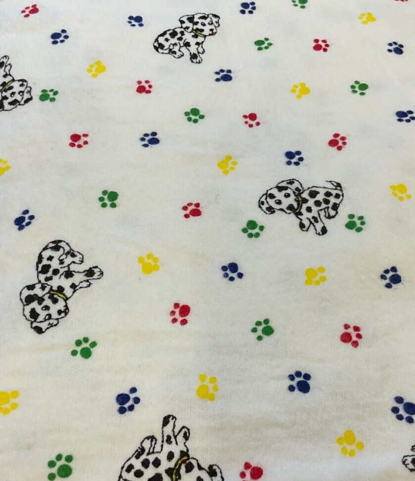 JOANN FABRICS – PUPPIES & PAW PRINTS ON WHITE COTTON FLANNEL, 41″ W- BY THE YARD