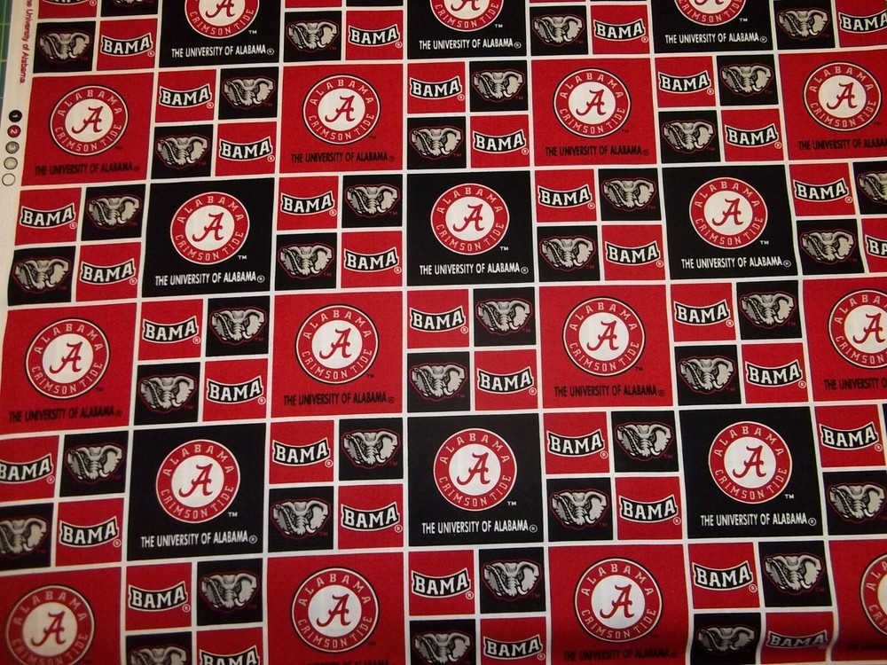 ALABAMA ” ROLL TIDE ” SQUARES DESIGN BRAND NEW 1 YARD PIECE 100% COTTON