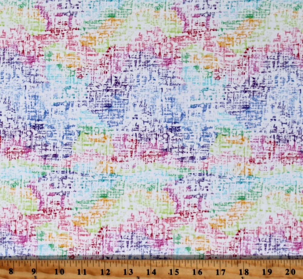 Cotton Rainbow Wonderland Colorful Textured White Fabric Print by Yard D142.22