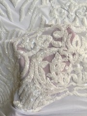 Phoebe WHITE Sequins on Mesh Lace Fabric by the Yard – 10062