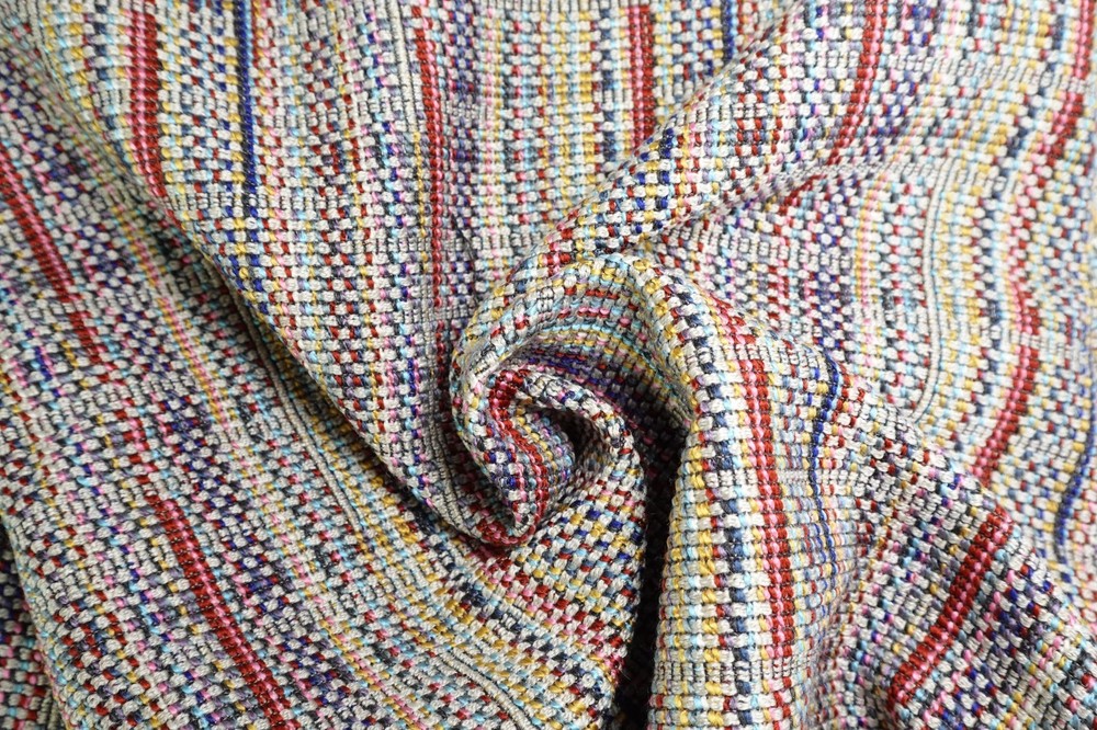 Heavyweight Upholstery Fabric Multi-Color Stripe Taupe Aqua Rust Blue 56″x 1.5 Y