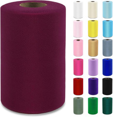 Wine Red Tulle Fabric Roll 6 Inch by 100 Yards Soft Polyester Craft Spool for