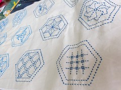 Sashiko table runner fabric Cream traditional hexagon patterns Pre-printed cotto