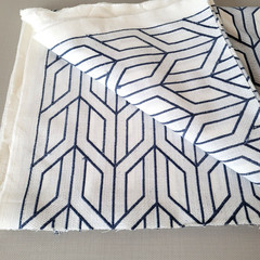 3 Yds Fabricut Lagunita Sky Fabric Upholstery Embroidered Geometric Blue White
