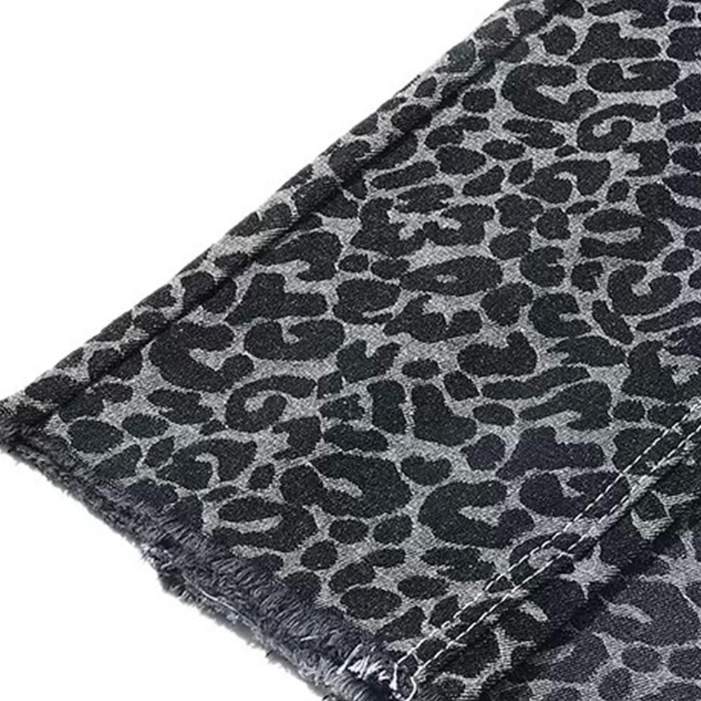 Leopard Print Jacquard Denim Fabric 10.5 oz Black 70 Width 2 Yards Pre Cut