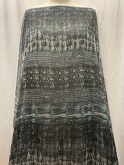Poly Rayon Blend Chiffon Abstract Ikat Tribal Black Teal Fabric By The Yd 60″W