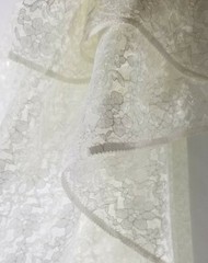 Ivory Polyester Sheer Mesh Floral Pattern Raschel Lace 60″ Fabric By The Yard
