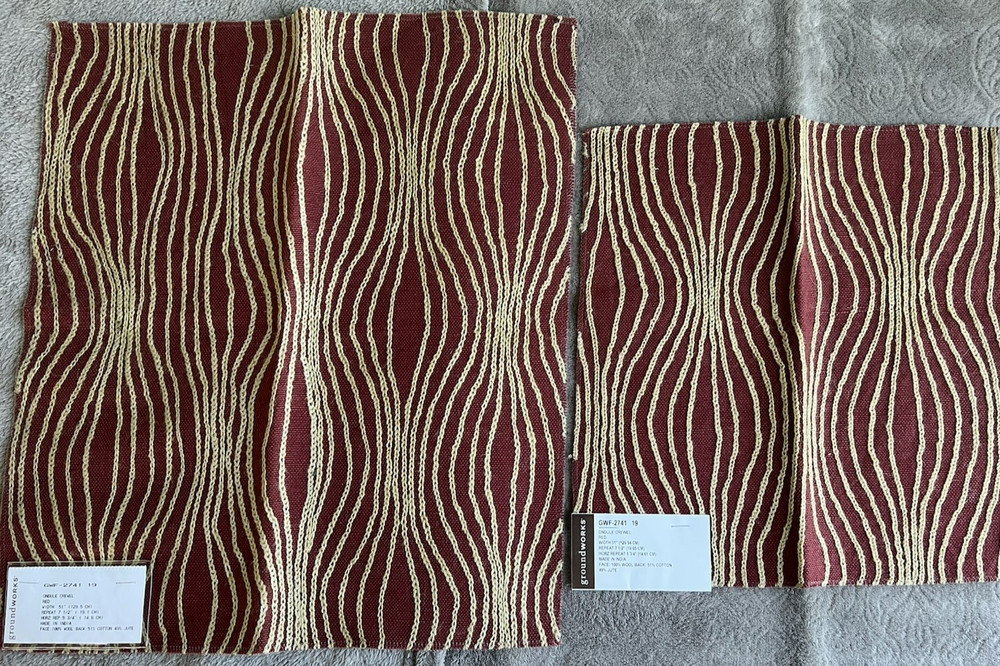 Lee Jofa Groundworks Ondule Crewel Red Fabric Remnant India Wool 18×16 & 13×12