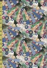 Japanese – Floating Mums & Floral Fans – TM-7703-E – Green – By the Half Yard