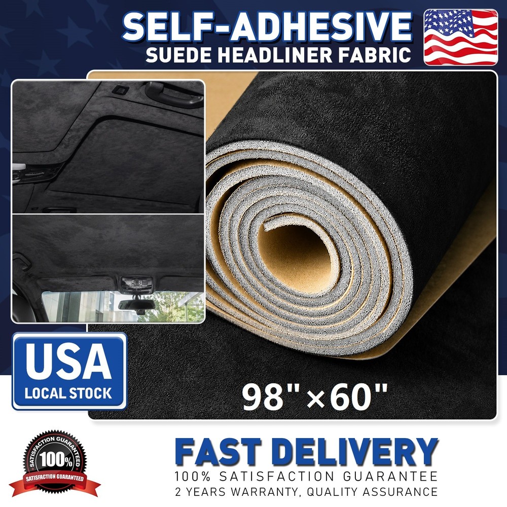 Black Suede Headliner Fabric w Adhwsive for Car Auto Headliner & Trim 98″ × 60″
