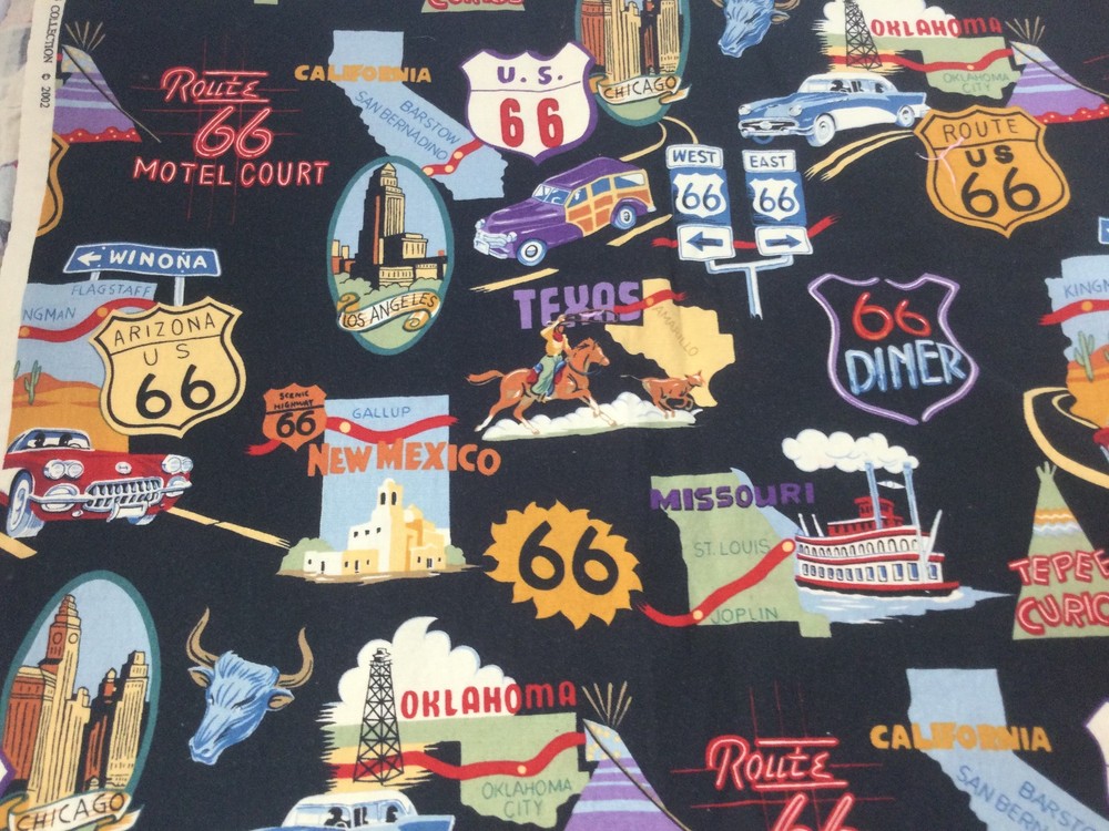 Vintage Route 66 Alexander Henry Remnant Cotton Fabric 1 Yd x 42″ W