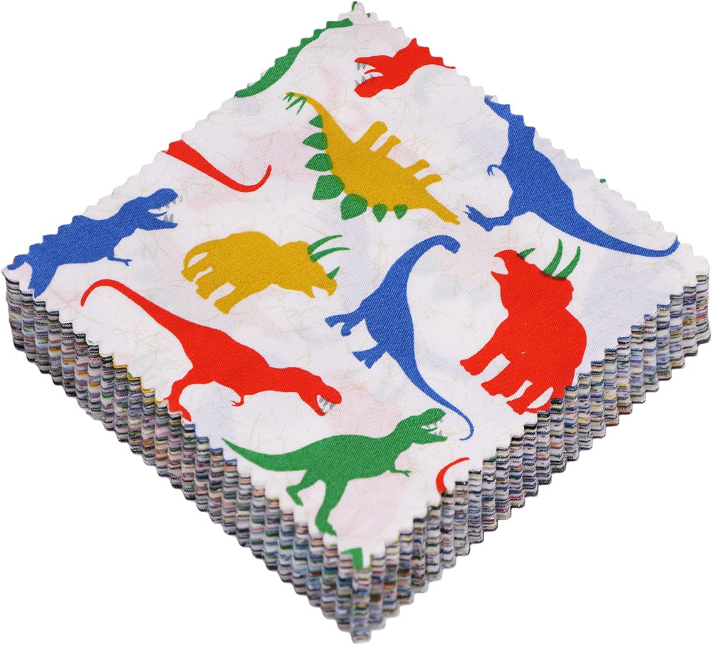 84Pcs 5X5 Dinosaur Cotton Fabric Squares for Baby Boy – Dinosaur Charm Pack