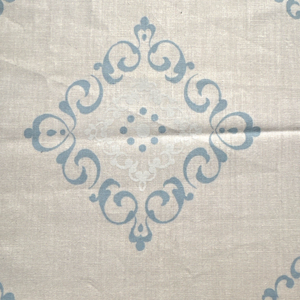 VTG 70s Medallion Arthur Johnson White with Blue Scrolls Cotton Fabric Pieces #5