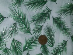 Pine Tree Leaves Green Needles w/ Silver Glitter Christmas 36″ x 40″ Fabric