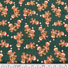 Vintage Christmas Bears Unbranded Green Cotton Fabric by the HALF YARD