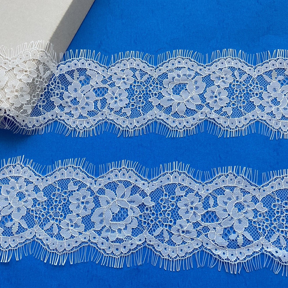 3 Yards Bright White Eyelash French Lace Trim for Sewing/Crafts/Bridal/3.5″ Wide