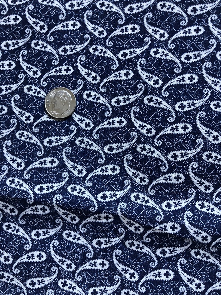7/8 yard 45″ wide 100% cotton calico paisley print navy & Ivory Marcus Brothers