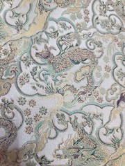 Asian Pattern Jacquard Brocade Fabric By The Yard Sage Beige For Dress Upholster