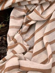 Herringbone Striped Neutral Organic Cotton Double Face Fabric By 2 Meters.