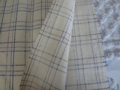 4386. Woven NUBBY BLUE PLAID on CREAM Cotton or Cotton Blend FABRIC-55″ x 3 yds.