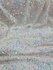 White Velvet Clear Iridescent Sequin Fabric By Yard Shine Sparkle Fashion Stretc