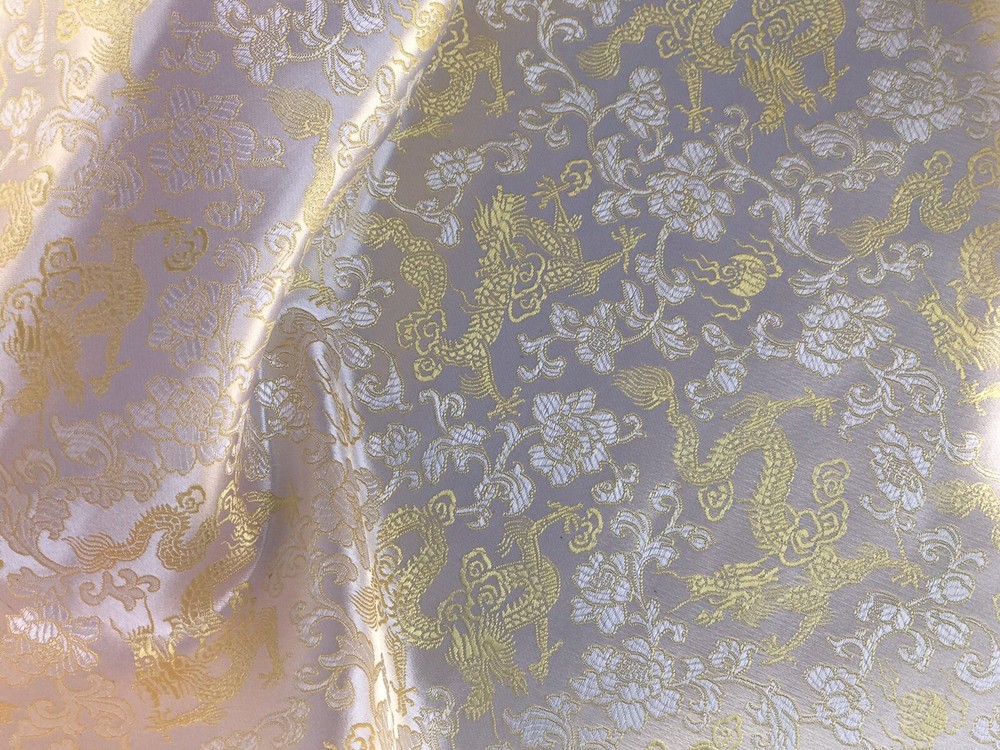 Ivory Gold Dragon Brocade Fabric 45” Width Sold By The Yard