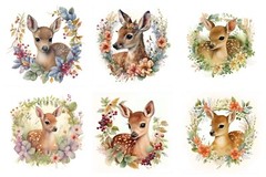 Handmade Baby Deer Fawn & Floral Collage 8×10 Craft Cotton Fabric Block
