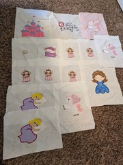 Embroidered Quilt Block Lot Assorted Squares Princess Theme White Pink