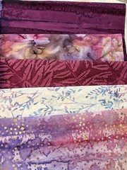Batik cotton fabric Lot of 10 fat eighths scraps 9″ x 21″ pink purple