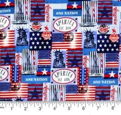 PATRIOTIC One Nation America 100% Fabric BTY Red White Blue Great for Face Masks