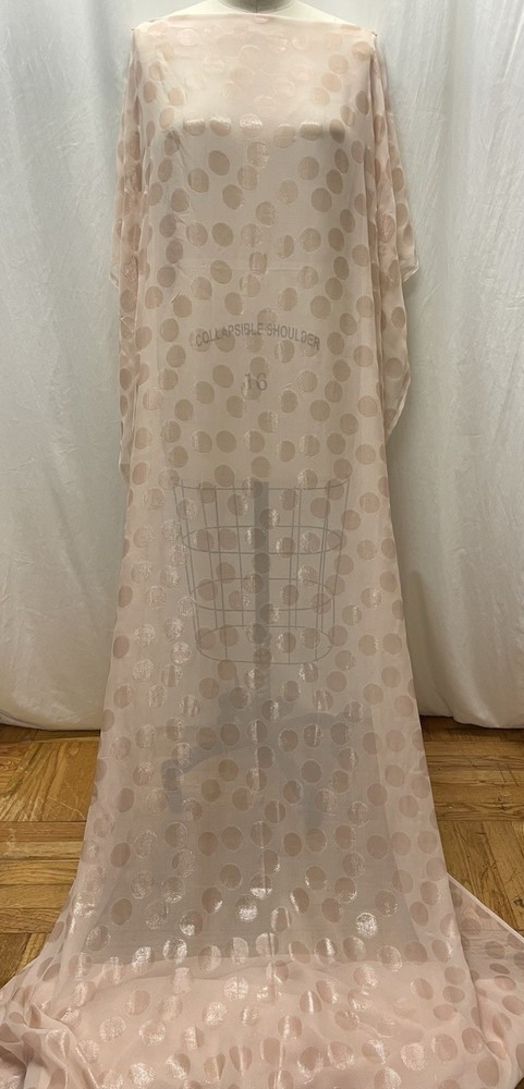 Blush Pink Pure Silk Chiffon Fil Coupe Satin Polka Dot Fabric By The Yard 44″ W