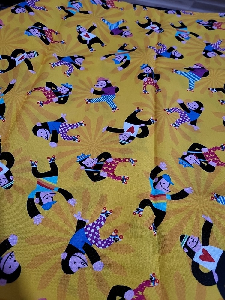 1 Yard Lucky For Robert Kaufman Roller Skate Monkey Fabric Kids Sewing Quilting