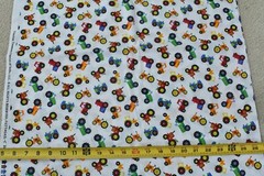 By 1/2 Yd, Colorful Tractors on White Cotton, Timeless Treasures of SoHo, P7228