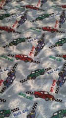 FLANNEL FABRIC–MULTICOLOR RACE CARS–20 X 46 PIECE