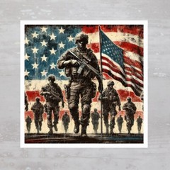 US Military Soldiers USA Flag Fabric Panel Craft Sewing Quilt Block A755