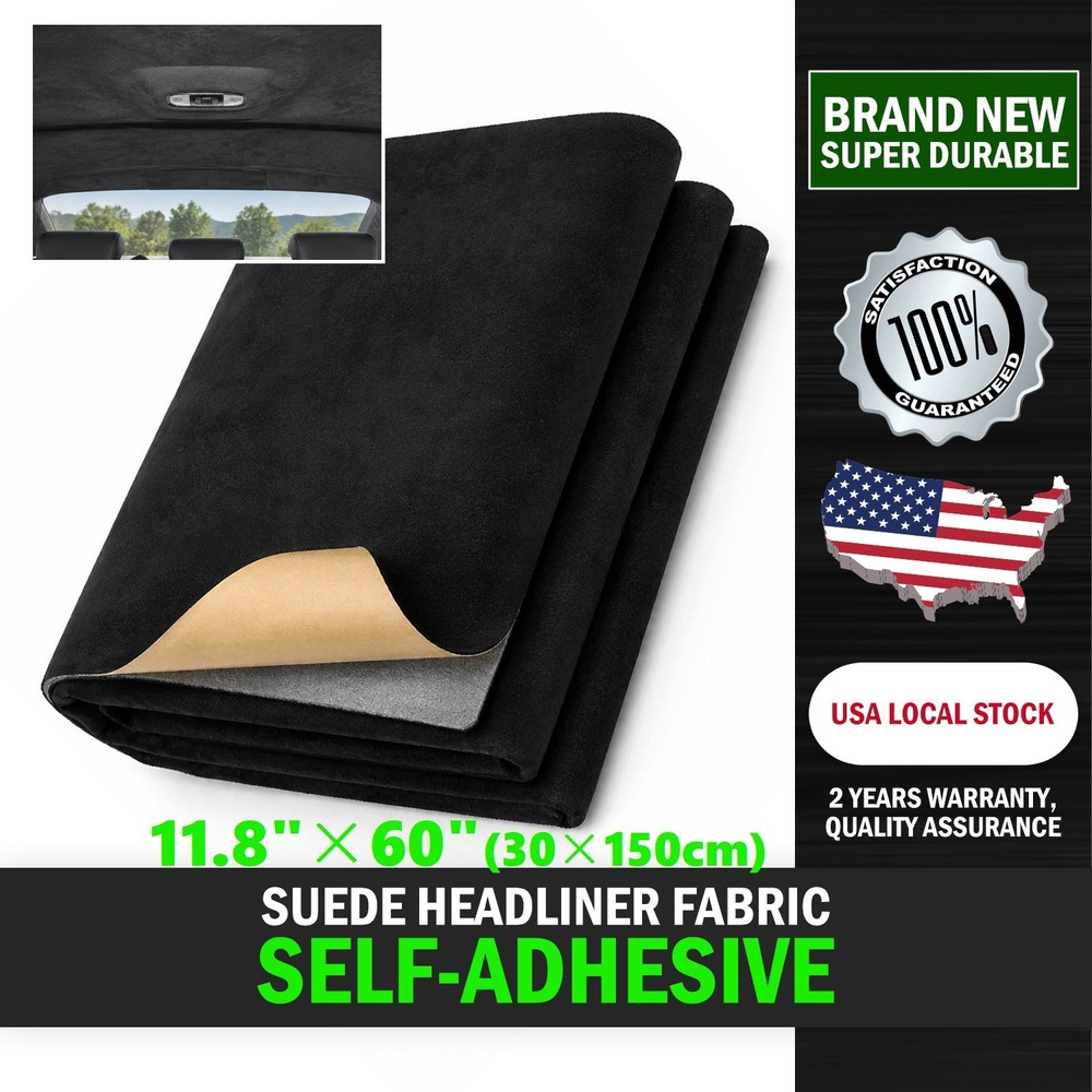 Black 11.8″×60″ Interior Suede Material for Truck Roof Headliner Material Fabric