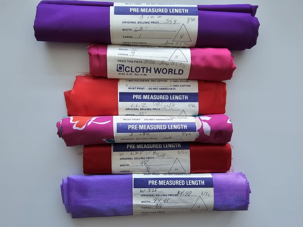 Polyester Nylon Acetate Fabric Lot Of 6 Pre-cut Sheets / Purple Red Fabric